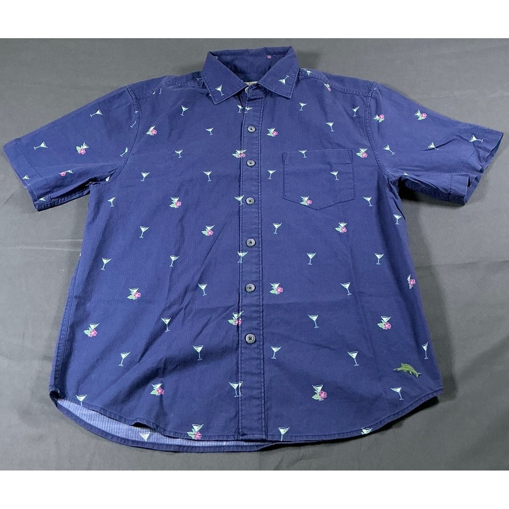 Tommy Bahama‎ Mens S Blue Martini Glass Tropical Print Cotton Button Down Shirt